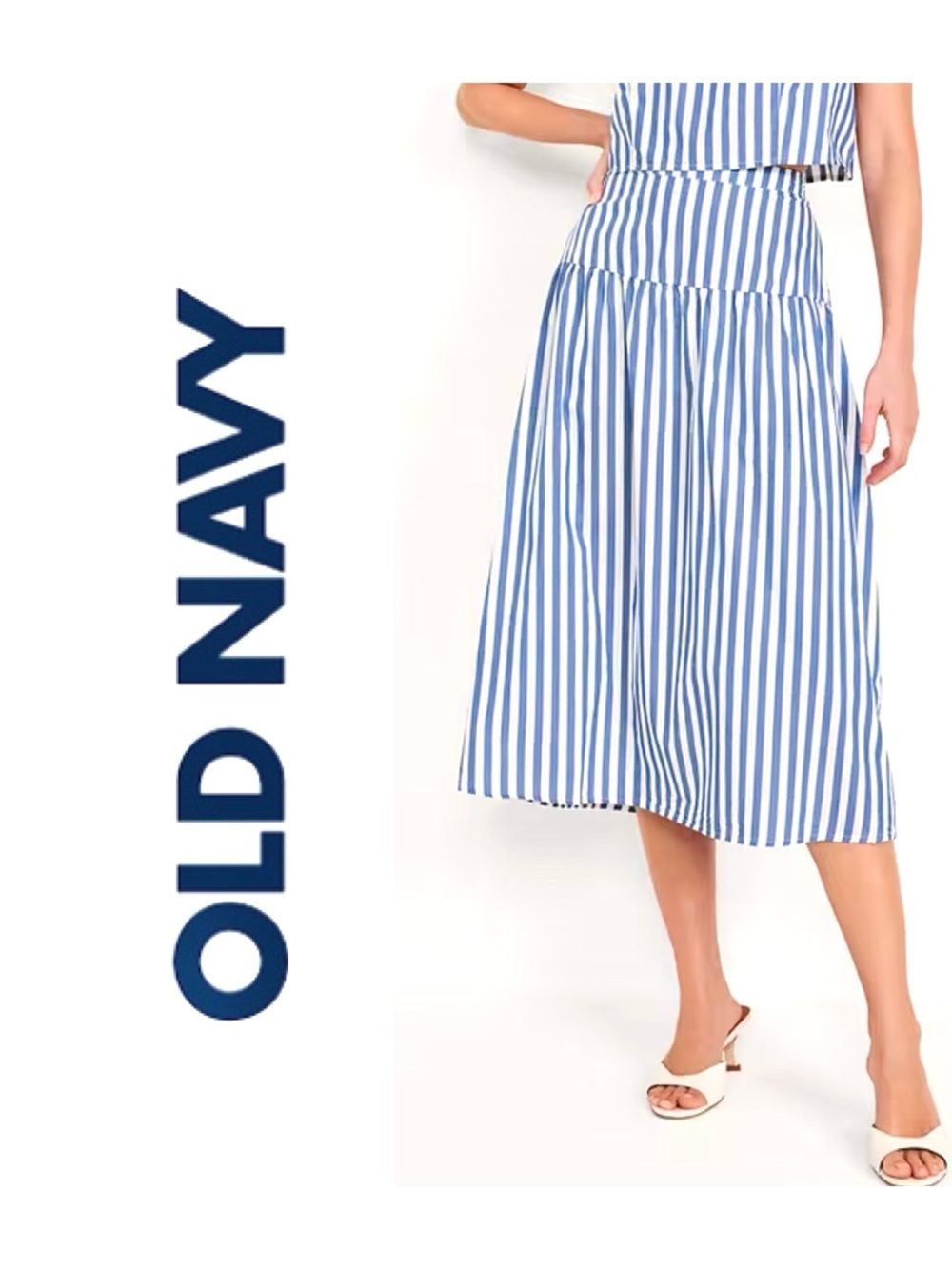 NEW Old Navy Chambray and White Stripe Midi Skirt